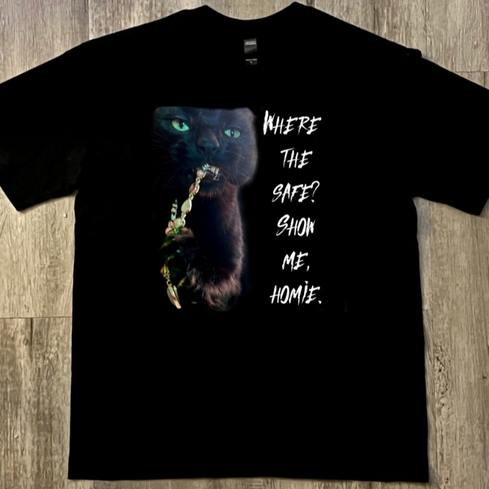 Black Cat Graphic Tee - Biggie quote, Short Sleeve, artist origial, unisex L